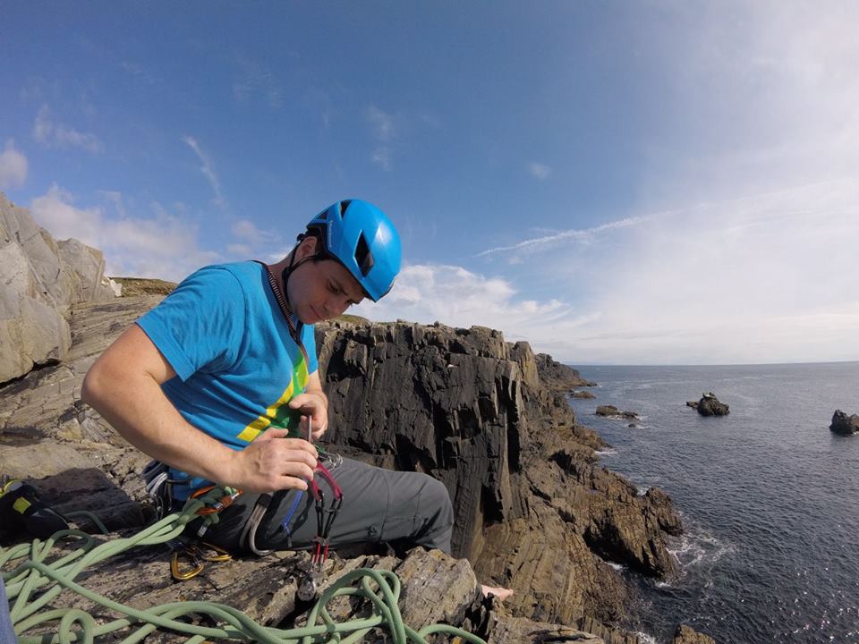 Gavin Conlon topped out on Neptune's Wall, Malin Beg, Donegal